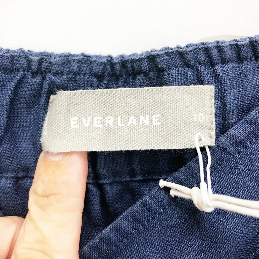 Everlane Womens The Linen Square-Neck Jumpsuit Sz 10 Belted Blue Indigo NWT